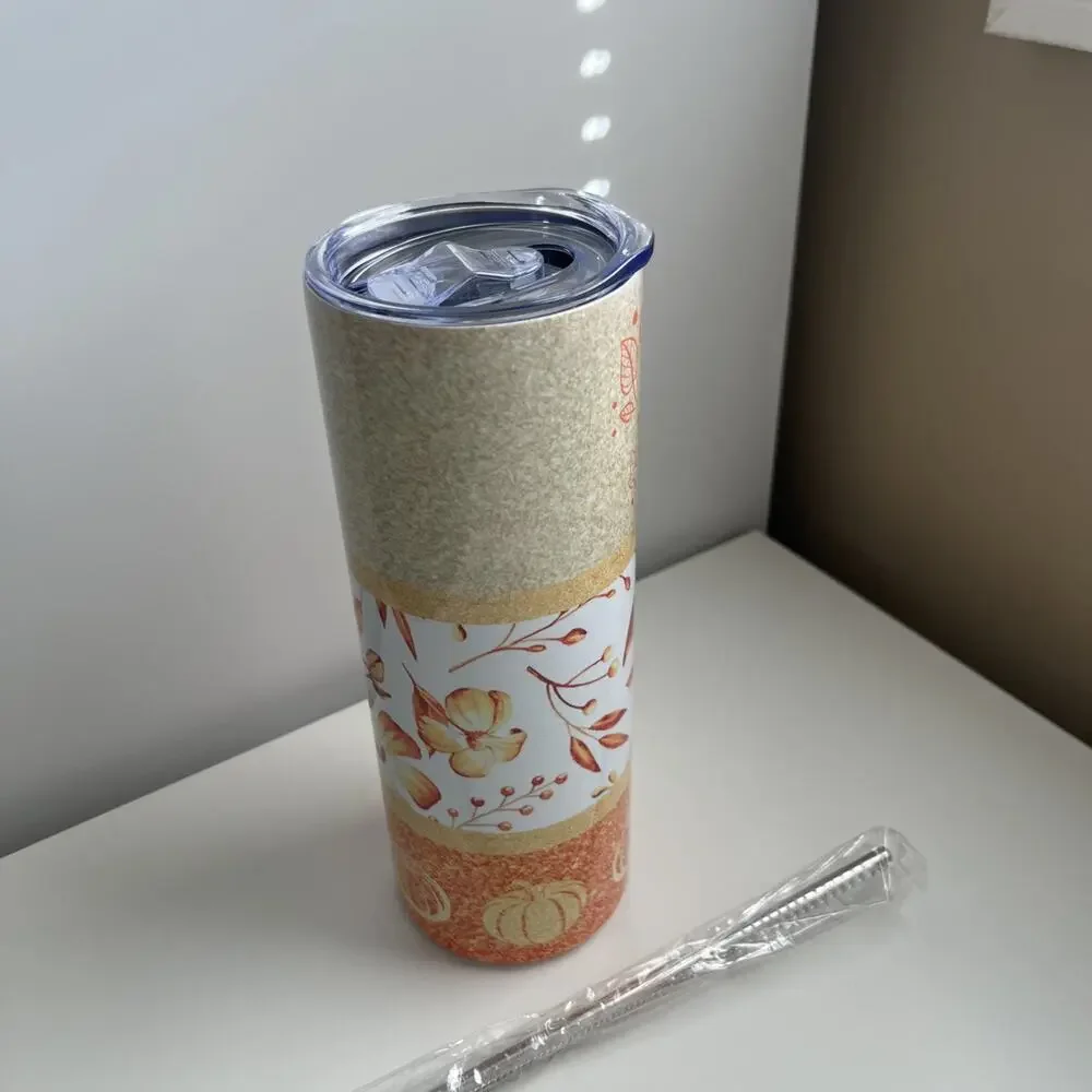 Custom Printed 20oz Tumbler Fall Vibes Lid Straw And Straw Cleaner